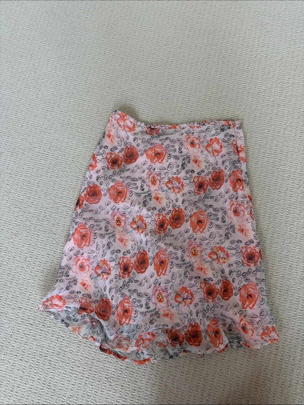 Lapis Pink and Orange Floral Midi Skirt